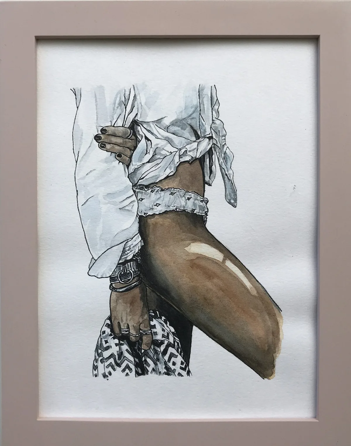 Boho Style Girl — watercolour on paper, 15 × 20 cm