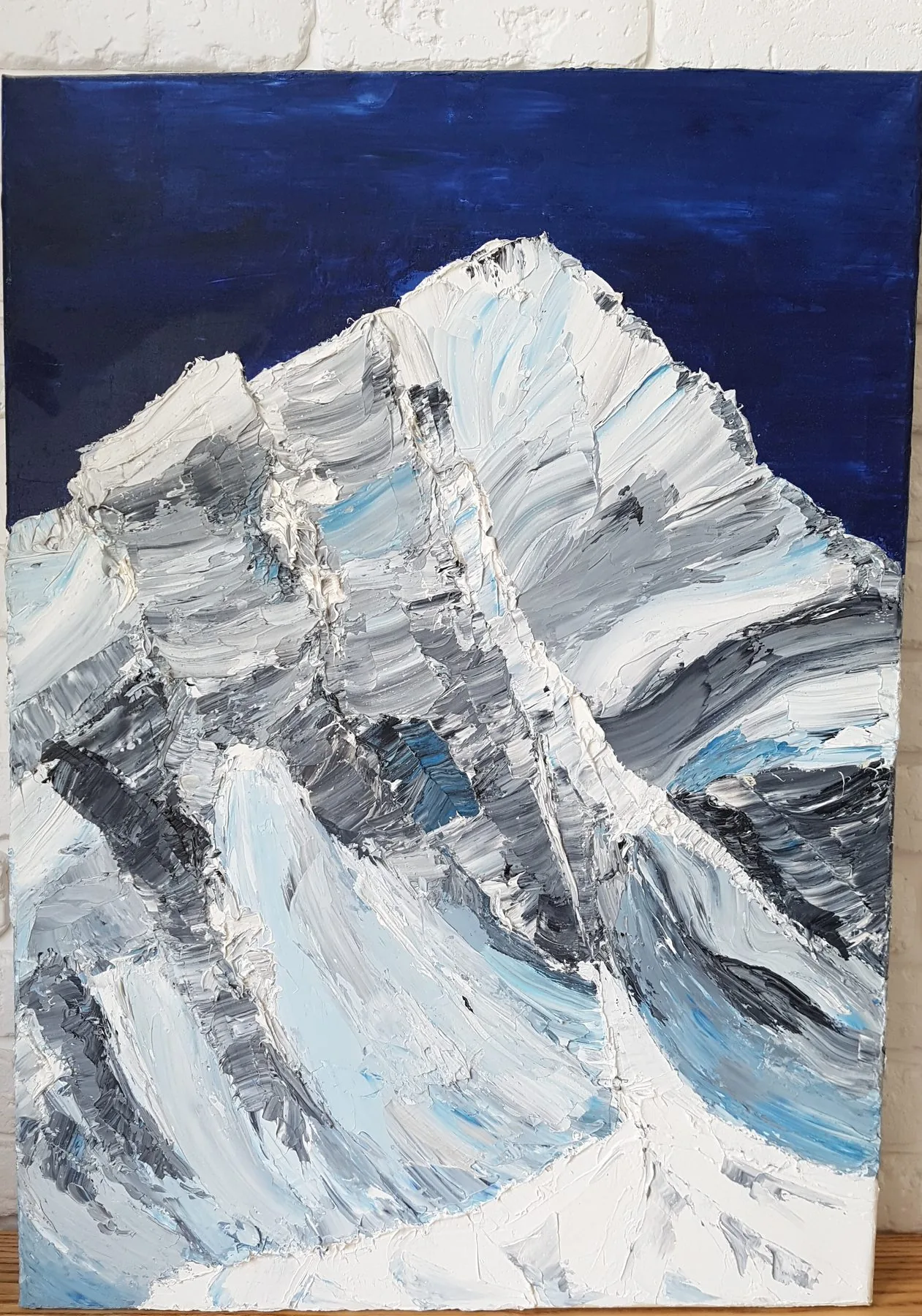 Ice Peak — Snowy mountain in thick palette-knife strokes