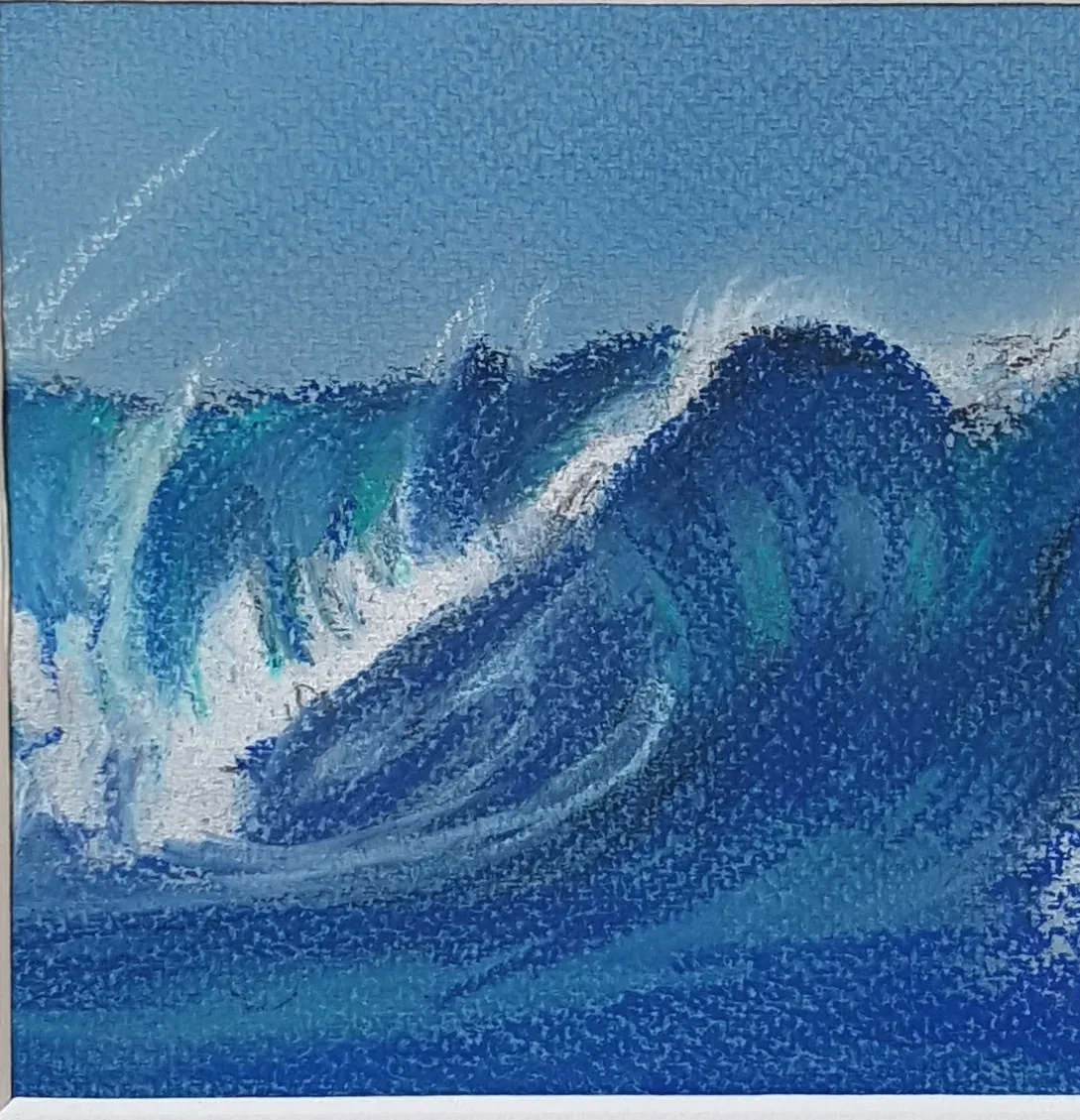 Surfing Wave — pastel on paper, 25 × 25 cm