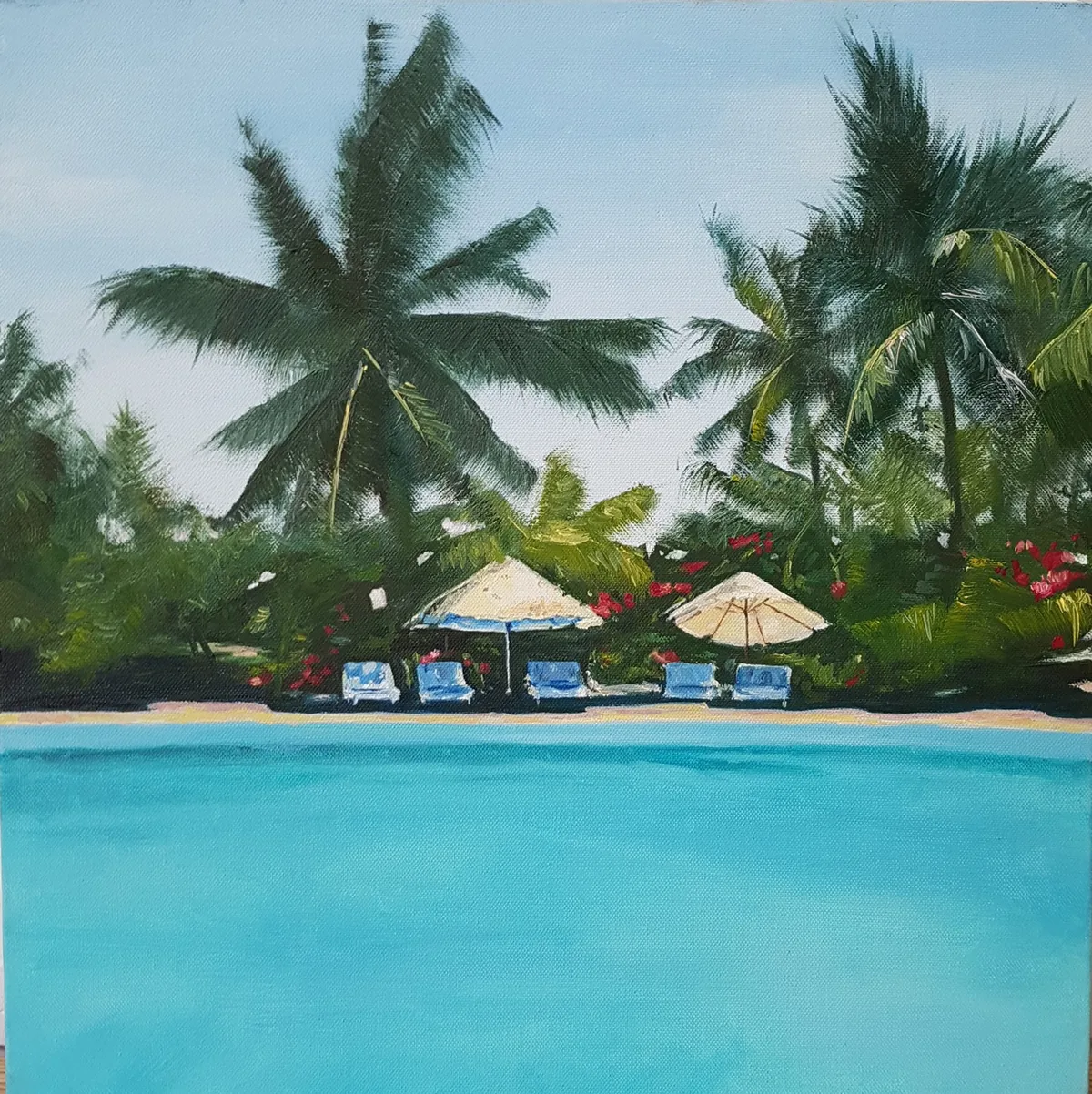 Tropical Swimming Pool — oil on canvas, 50 × 50 cm
